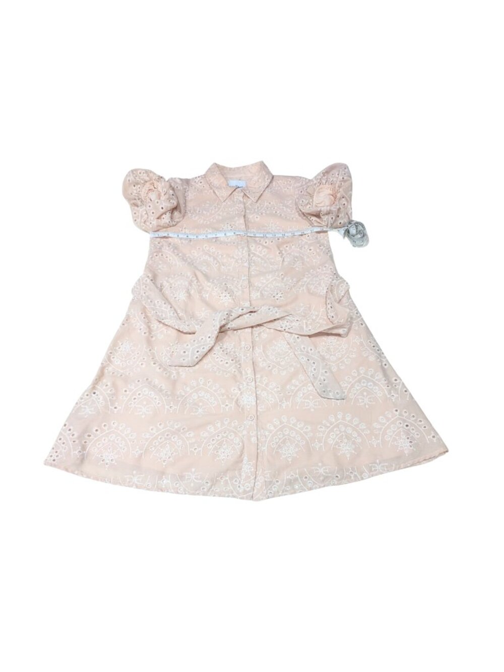 Sam Edelman Eyelet Puff Sleeve Shirt Dress Natural Size 4 NWT Belted - Picture 9 of 11
